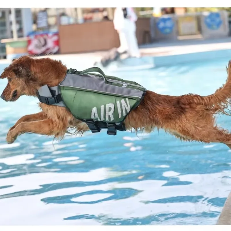 FurStarDog Life Jacket With Airbags, Adjustable Pet Life Vest For Swimming, Oxford Fabric, Reflective Strips, S/M/L,Red / Green