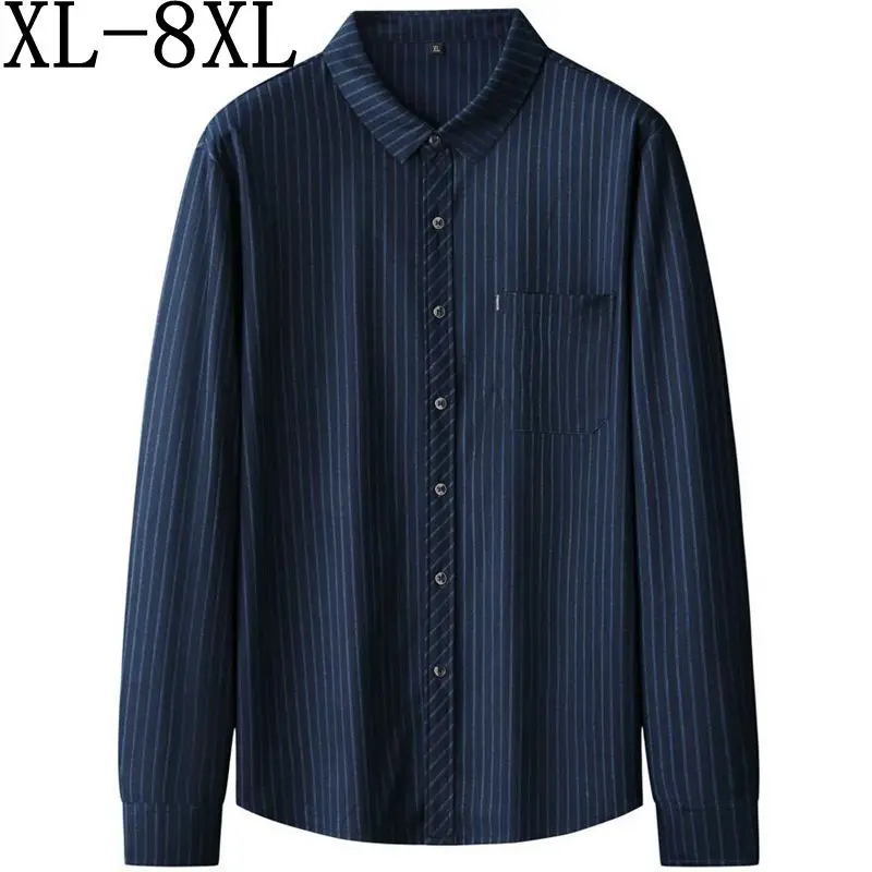 

8XL 7XL 6XL 2023 New Autumn High End Classic Striped Shirt Men Long Sleeve Comfortable Soft Mens Shirts Loose camisas de hombre