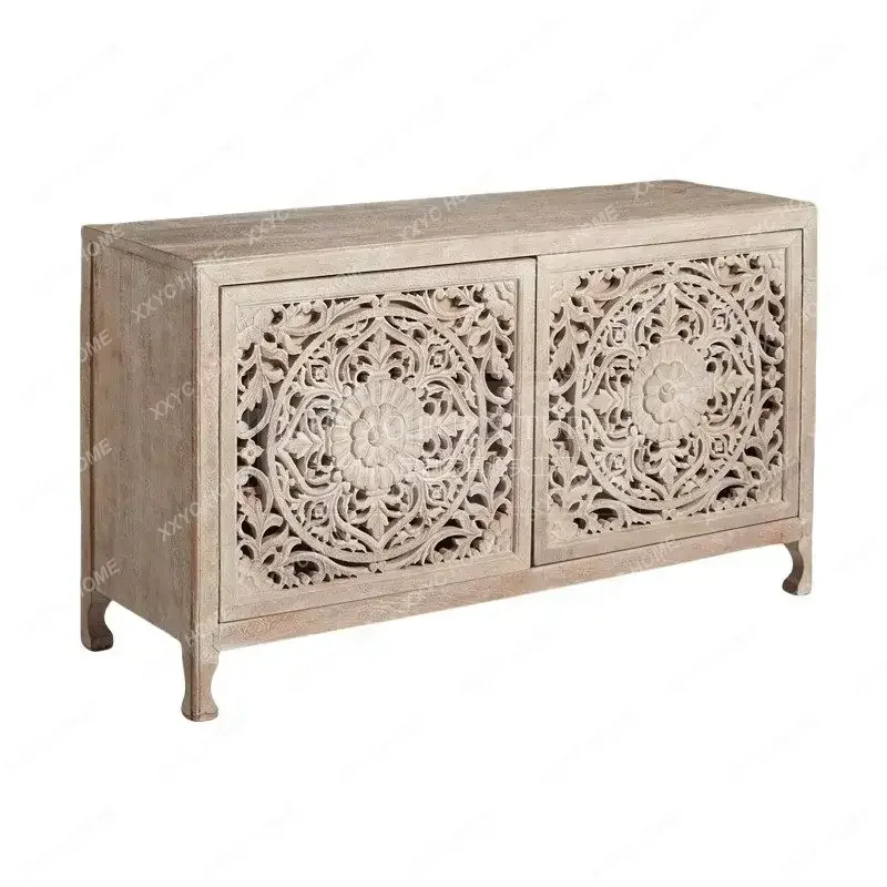 A French Solid Wood Dining Side Cabinet, American Hollow Carved Shoe Cabinet, Old Bohemian Porch Cabinet