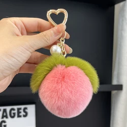 Portachiavi carino pesca pelosa per chiavi auto portachiavi frutta peluche svolazzante di alta qualità Kawaii morbida pelliccia rosa pesca portachiavi ciondolo borsa