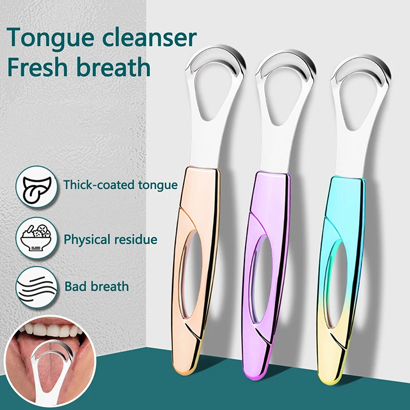 Raspador de língua de aço inoxidável de três cores limpador de respiração fresca limpeza revestida língua escova de dentes raspador ferramenta de cuidados de higiene oral