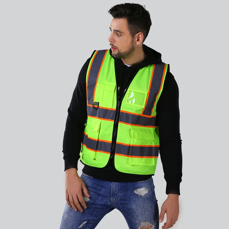 ANSI High visibility safety vest with pockets and zipper hi vis vest with reflective stripes workwear