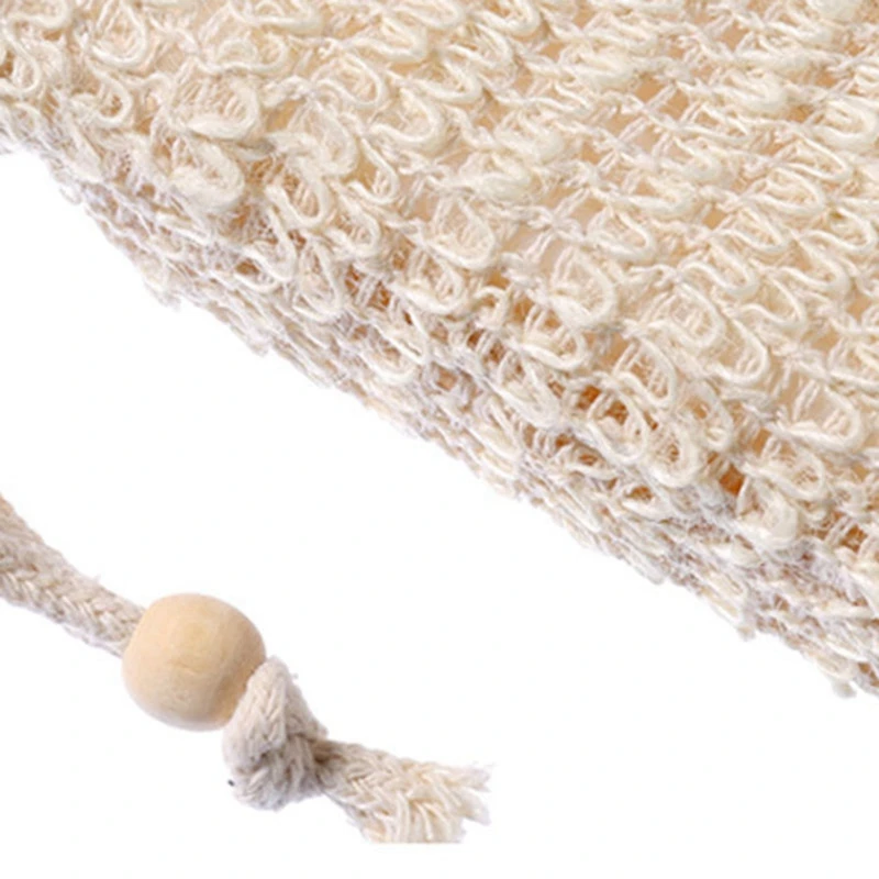 كيس موفر للصابون مع خرز خشبي ، حقيبة السيزال الطبيعية ، 60 عبوة