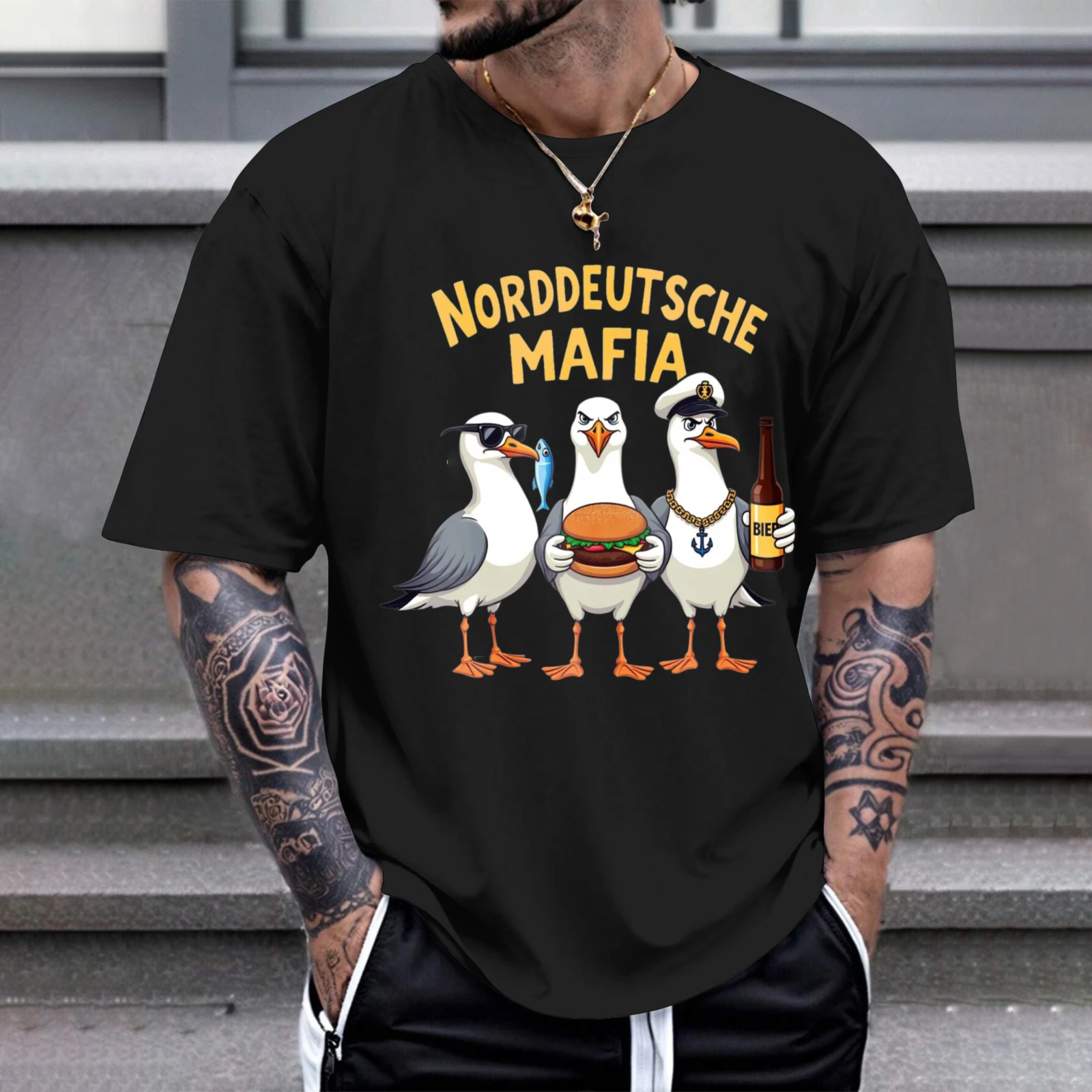 Herren-T-Shirt „Northern German Mafia Seagulls Burger Beer“ – Perfekt für Freizeitkleidung, Partys und Karneval-Outfits