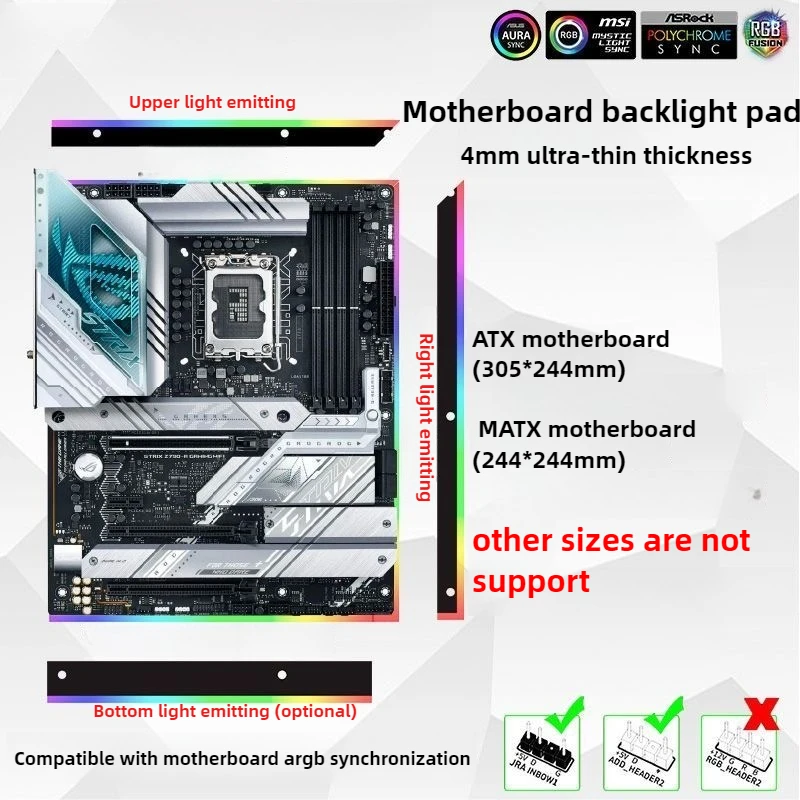 Computer Motherboard Luminous Pad, Backlight Pad, Back Panel, 5v 3Pin ARGB AURA Synchronous PC Cabinet Mobo Modification