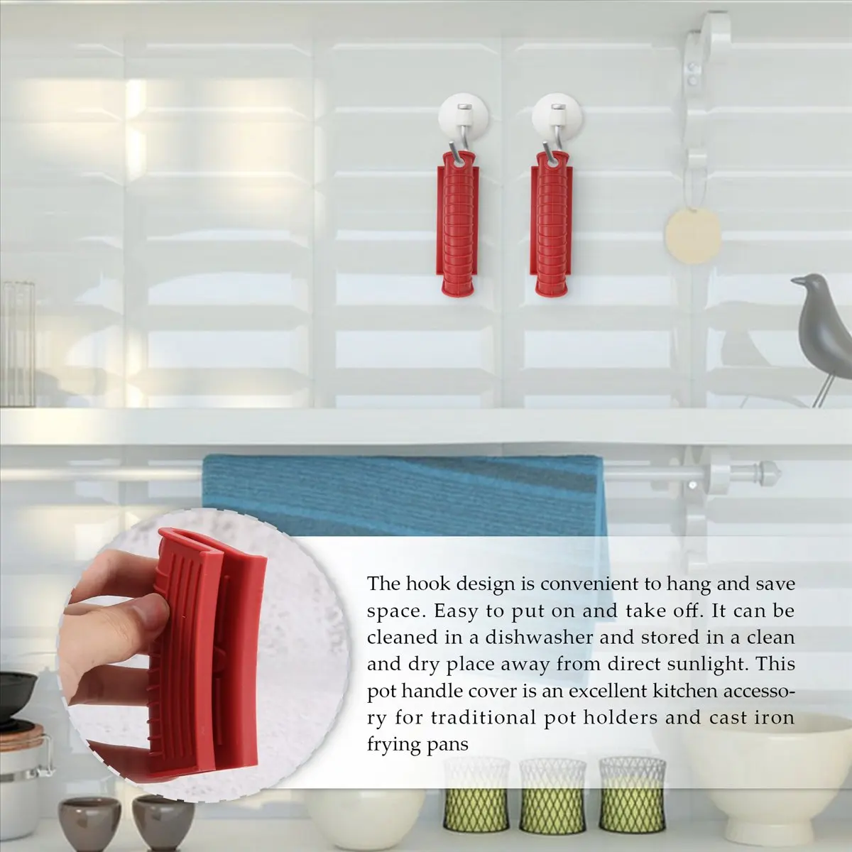 BUY A1329ZThickened Silicone Pan Handle Cover Insulation Cover Pan Ear Clip Cast Iron Pan Frying Pan Wok Handle Holder,Red,2PCS
