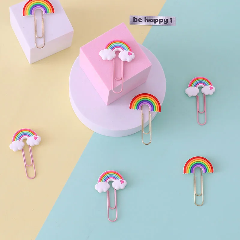 10PCS Rainbow Cloud Shaped Paper Clips Cute Small Paperclips PVC Metal Bookmark Clips File Note Clips Book Markers