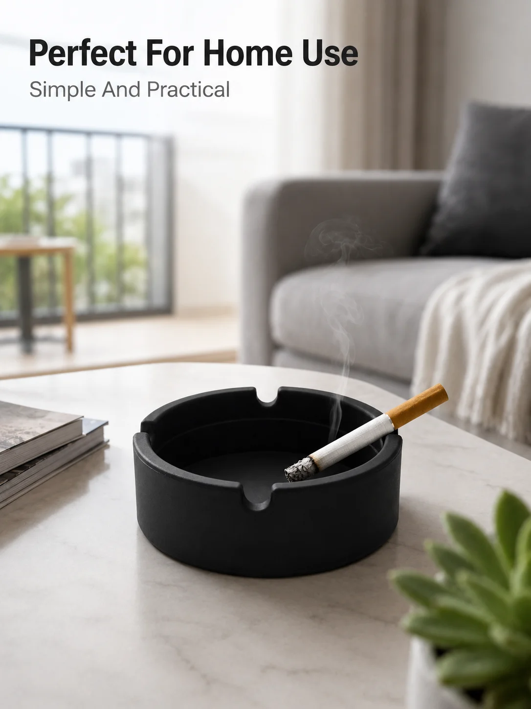 Large Round Silicone Cigar Ashtray with 4 Cigar Rests, Heat Resistant Unbreakable Smoking Ash Tray, Deep Bowl Portable Cigar Holder for Patio, Outdoor, Home, Bar, Tabletop Use, Flexible Drop Resistant Silicone Smoking Accessory, Minimalist Desk Decor