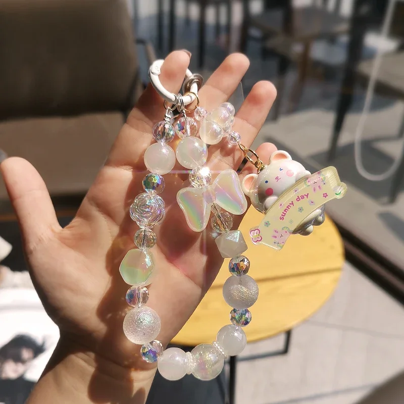 

Mobile Phone Lanyard Rainbow Brand Beaded Short Wrist Bow Chain Colorful Hanging Decoration Universal Mobile Phone Case