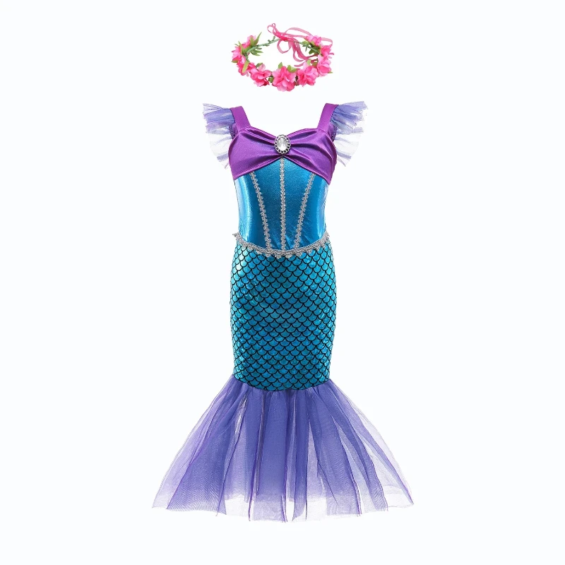Cute Mermaid Themed Sling Swim Gown Little Girls Colorful Fishtail Swimsuit Suitable for Summer Pool Gathering Holiday Clothes