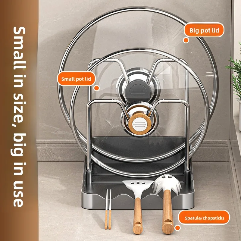 Multifunctional Organizer Rack, All-in-One Countertop Holder for Pot Lids Cutting Boards Knives, Space-Saving Storage