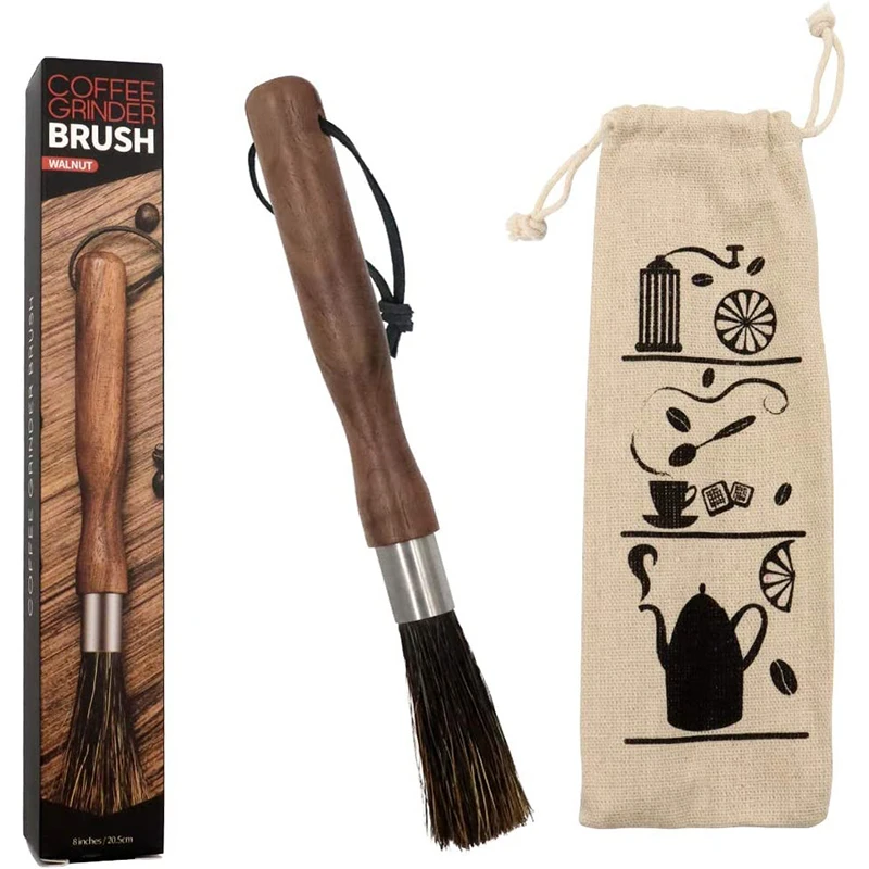 1 Pc Coffee Grinder Brush Coffee Machine Cleaning Brush Natural Boar Bristles Espresso Machine Cleaner with Storage Bag YY010