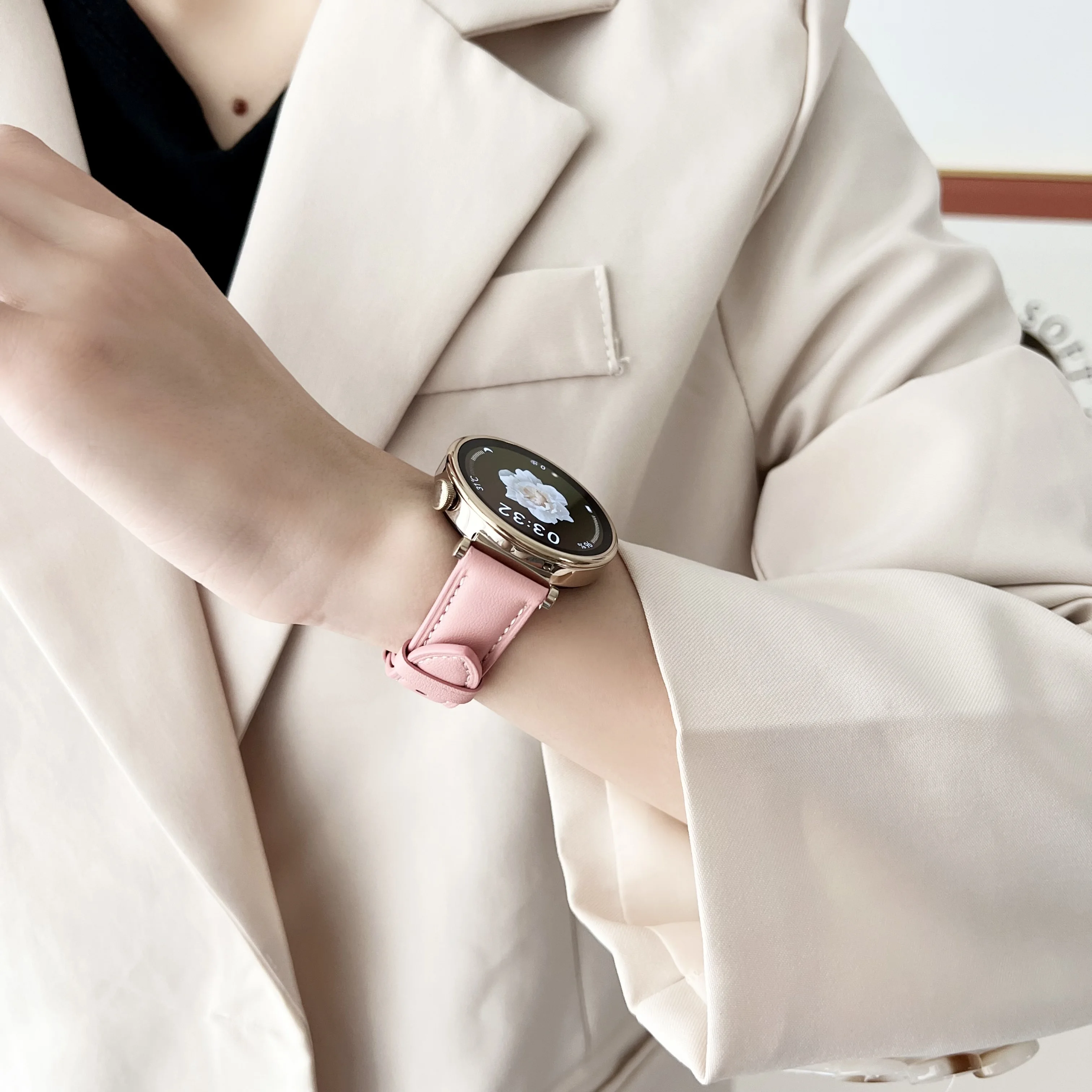 سوار ساعة من الجلد للنساء والفتيات ، ساعة ذكية ، ساعة بديلة لساعة (ساعة) ، ساعة (GT4) ، 18 ، 22 ، 41 ، 46 ، حزام ، GT5