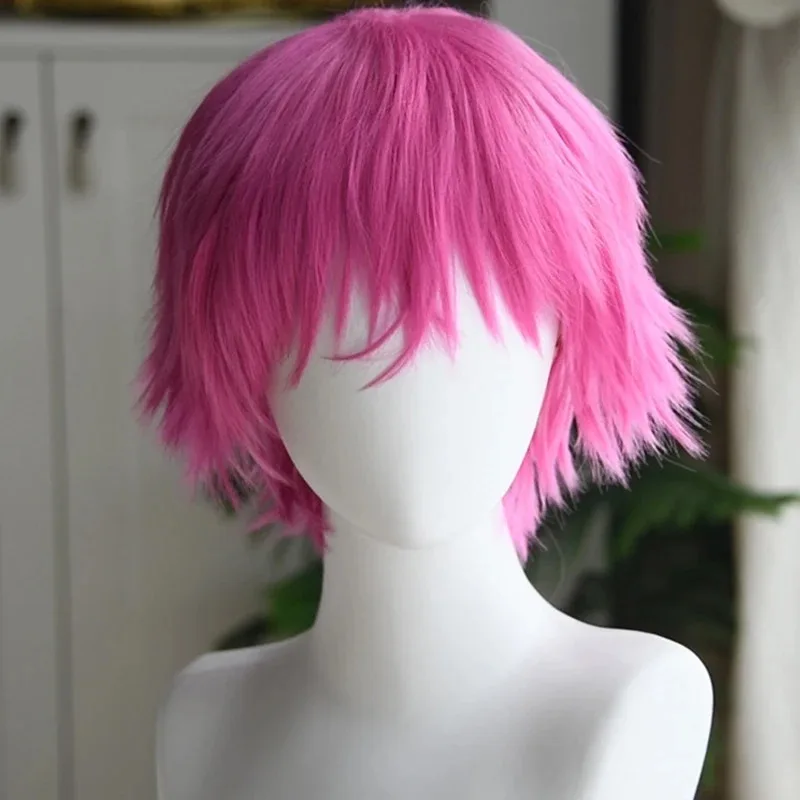 l2025l New Saiki Kusuo Cosplay Wig Hair Cap + 2 Hairpins Saiki k Wig for Cosplay Anime Role Play Pink Wig Adult  Anime Halloween