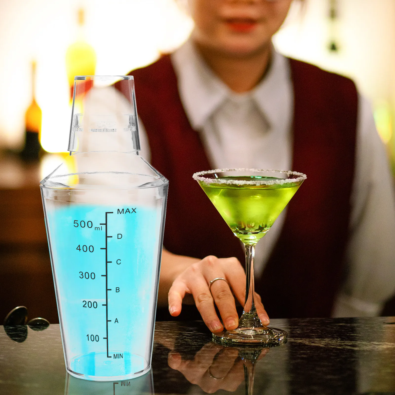 Cocktail Shaker Milk Tea Hand Shaker Transparent Drink Mixing Cup with Precise Measurement Scale for Bar Home Bartender Cold view 4