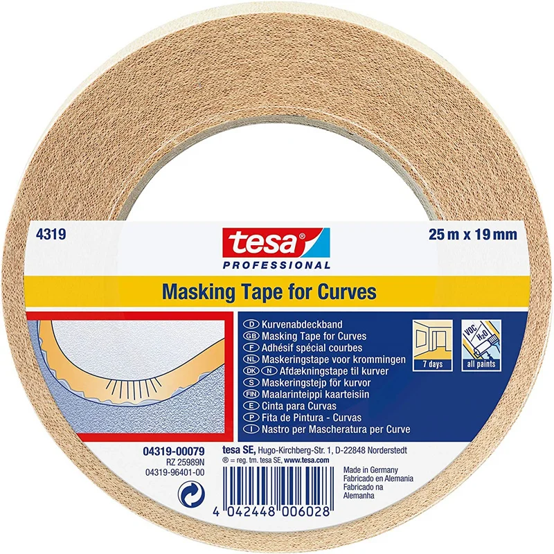 20mm-50m tesa 4319 curve spray masking paper tape to prevent paint penetration for rough surface protection