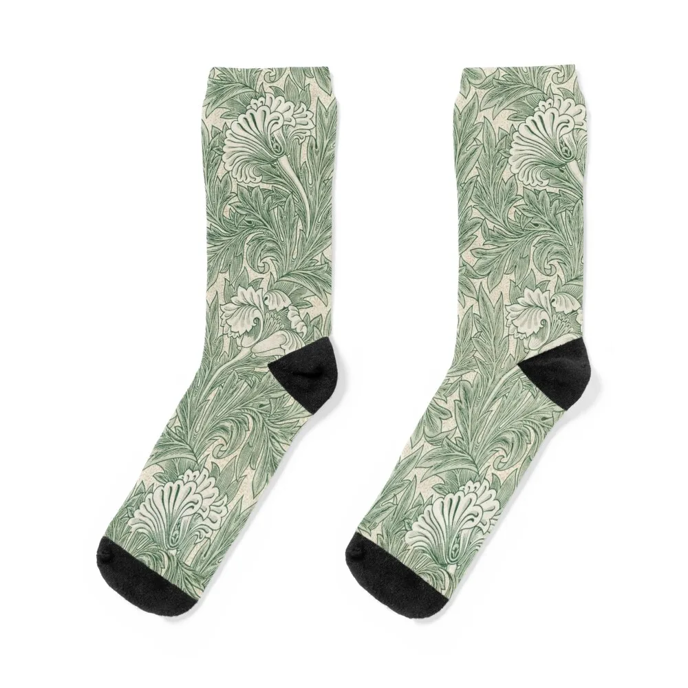 William Morris Vintage Green Tulip Floral Pattern Socks funny gift funny sock Socks Women's Men's