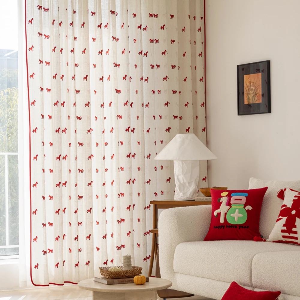 Modern Simple Vintage Horse Sheer Curtain, Elegant Lightweight Window Shade, Sunshade UV Protection, Suitable for Living Room Be