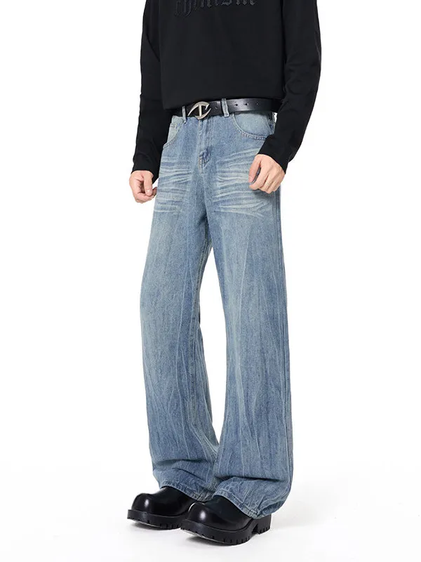 

TANGZ Studio High Street Washed Lightning Pattern Men's Jeans American Style Casual Straight Leg Spring Season Cotton Polyest...