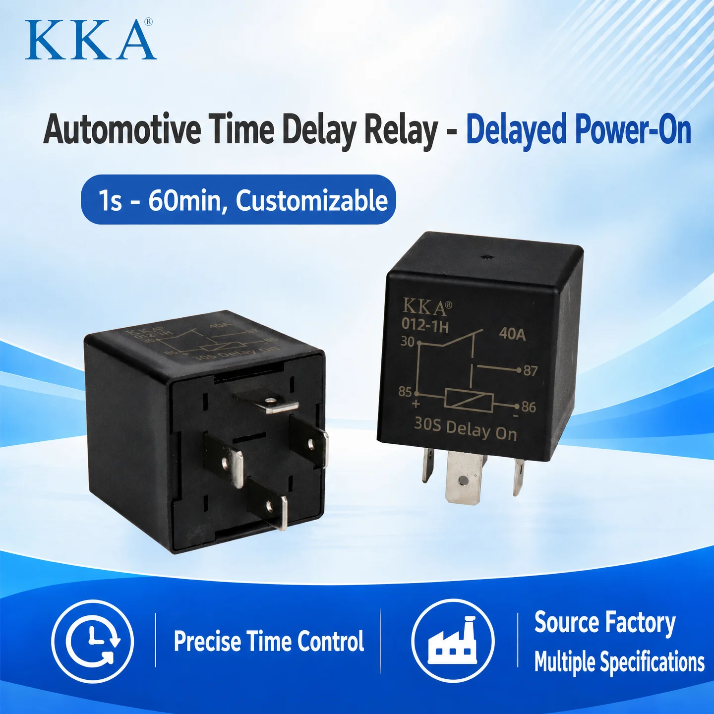 KKA-Automotive Time Delay Relay 12V 40A 4P Delayed Power On 30S Timer Relay Car Auto Modification Relay 1s-60m Customizable
