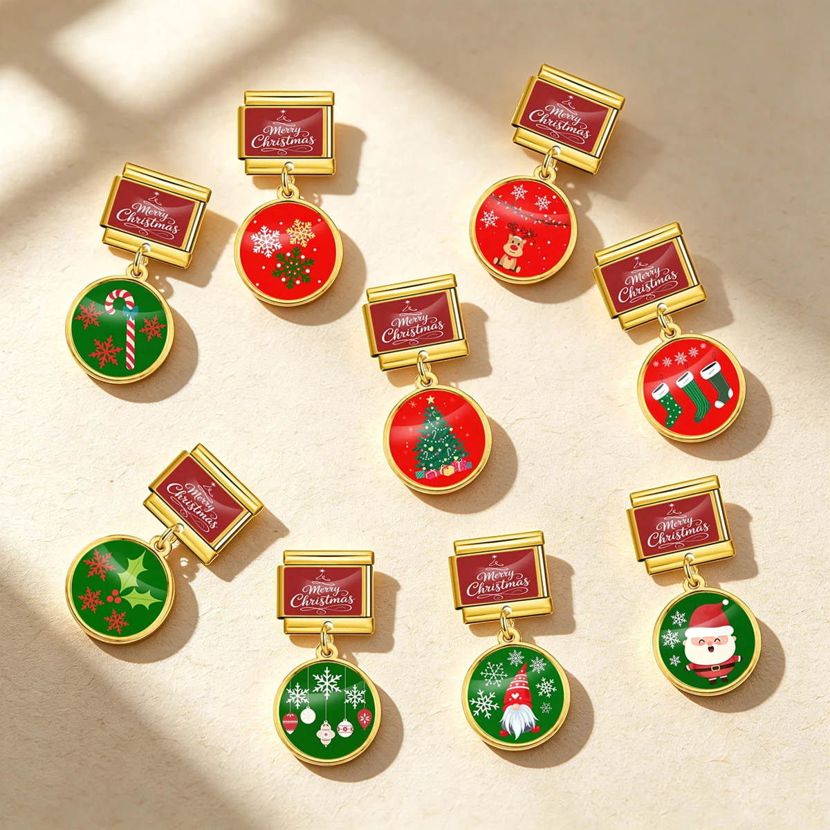 Romantischer Weihnachts-Schneemann-Süßigkeiten-Lebkuchenmann-italienischer Link-Charm, passend für 9mm Edelstahl-DIY-Perlenarmband-Schmuck – Detail 3
