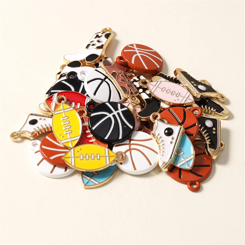 10 Stück niedliche Sport-Charms, Emaille-Rugby- und Basketball-Schuh-Charms für die Schmuckherstellung, Ohrringe, Anhänger, Halsketten, DIY-Bastelzubehör – Detail 3