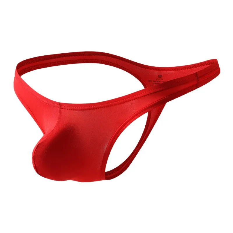 Men's Ice Silk Low Waist Thong Youth Sexy U-Pouch Large Bulge T-Back Underwear Gays Erotic High Fork Buge Open Butt Underpants