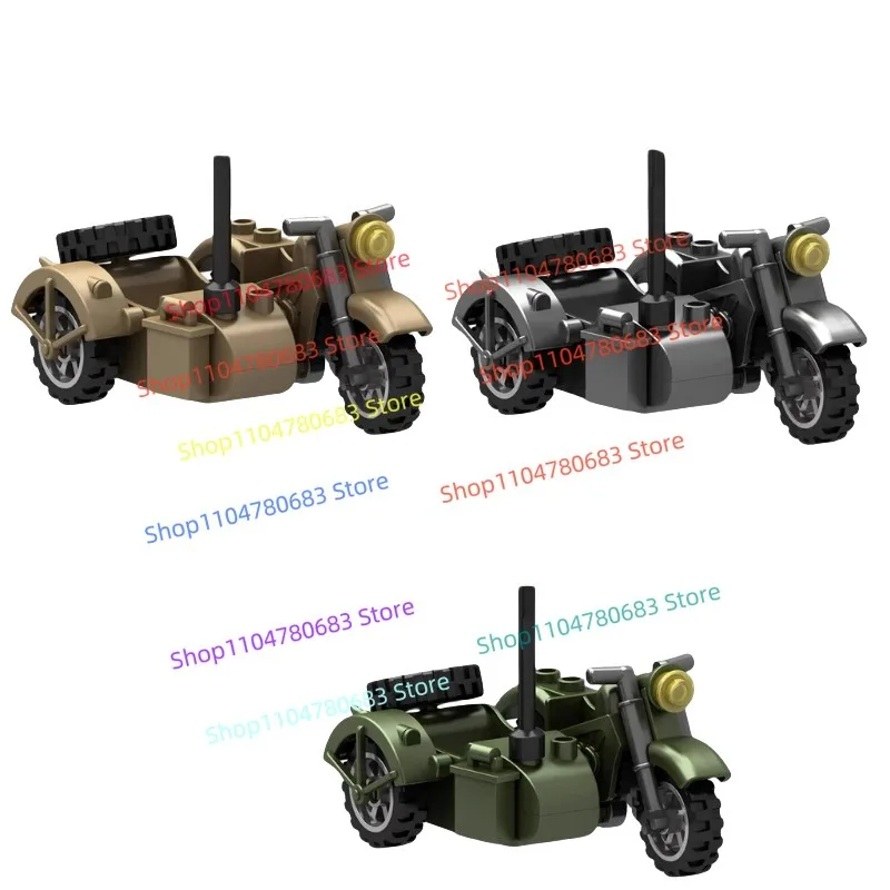 

MOC WW2 Military Tricycle Building Blocks Motorcycle Model Set Green Yellow Gray Toys for Kids Birthdays Gifts