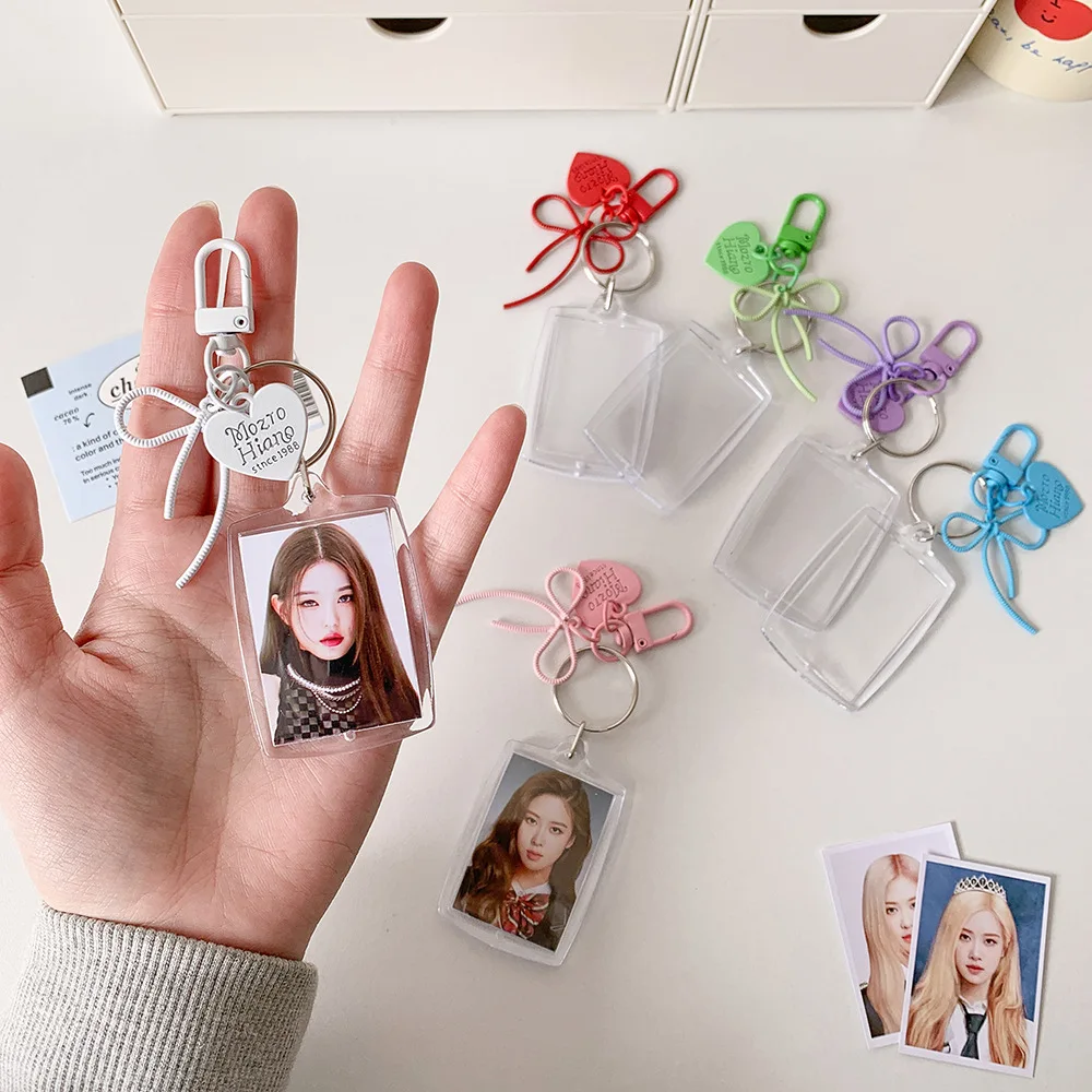 Transparent Acrylic Heart-shaped Butterfly Knot Keychain Hanger ID Photo Large Headshot Photo Frame
