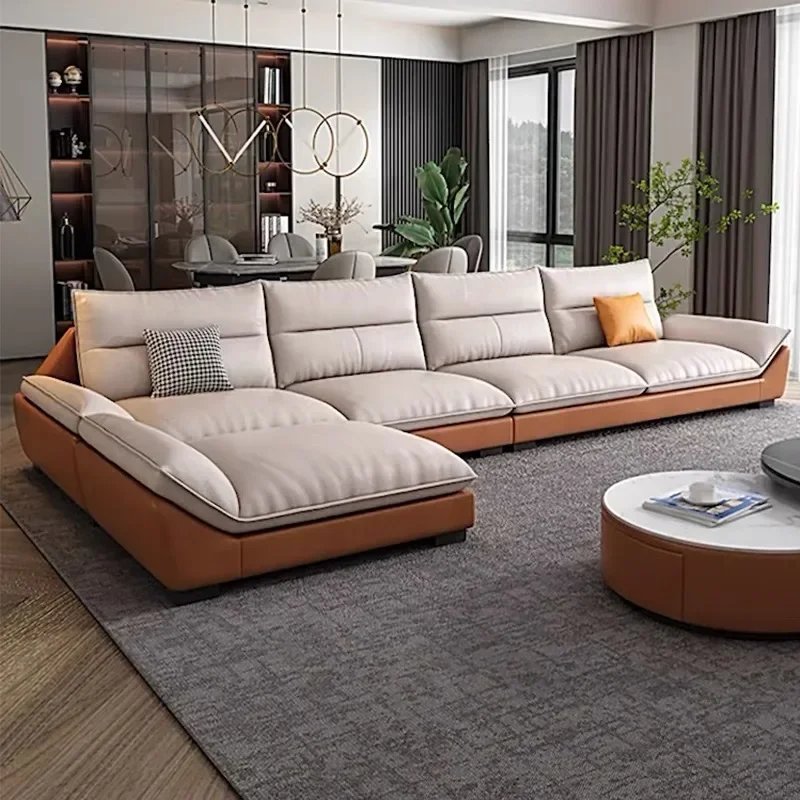 Modern luxury new fabric leather L shape combination sofas couches interior living room sofa couch set furniture for home indoor