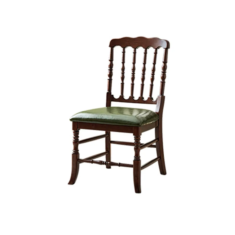 

Solid wood French dining chair retro leather soft bag leisure chair home restaurant antique style