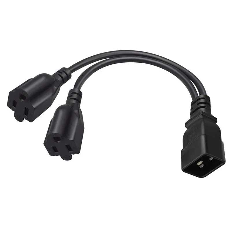 Y Splitter IEC 320 C20 AC Power Extension Cable TO Dual US NEMA 5-15R 3 Prong Female PDU UPS PC Computer Cord Adapter 0.3M