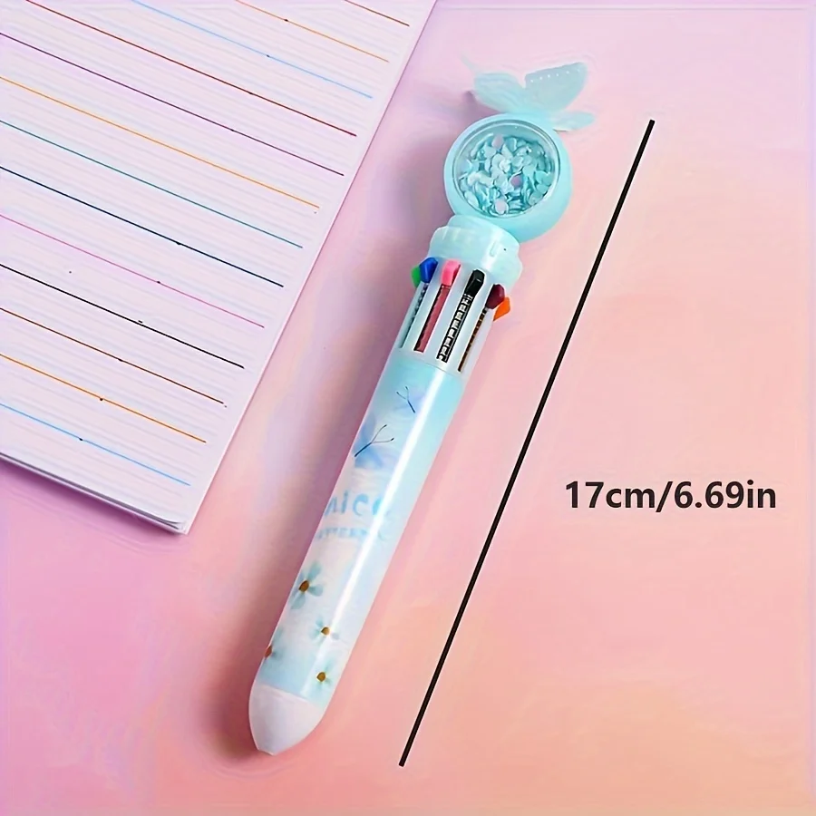 Cartoon Butterfly Glitter Rollerball Pens, Colorful Journal Pens with Pressed Tip, 10 Colors, Christmas Stocking Fillin