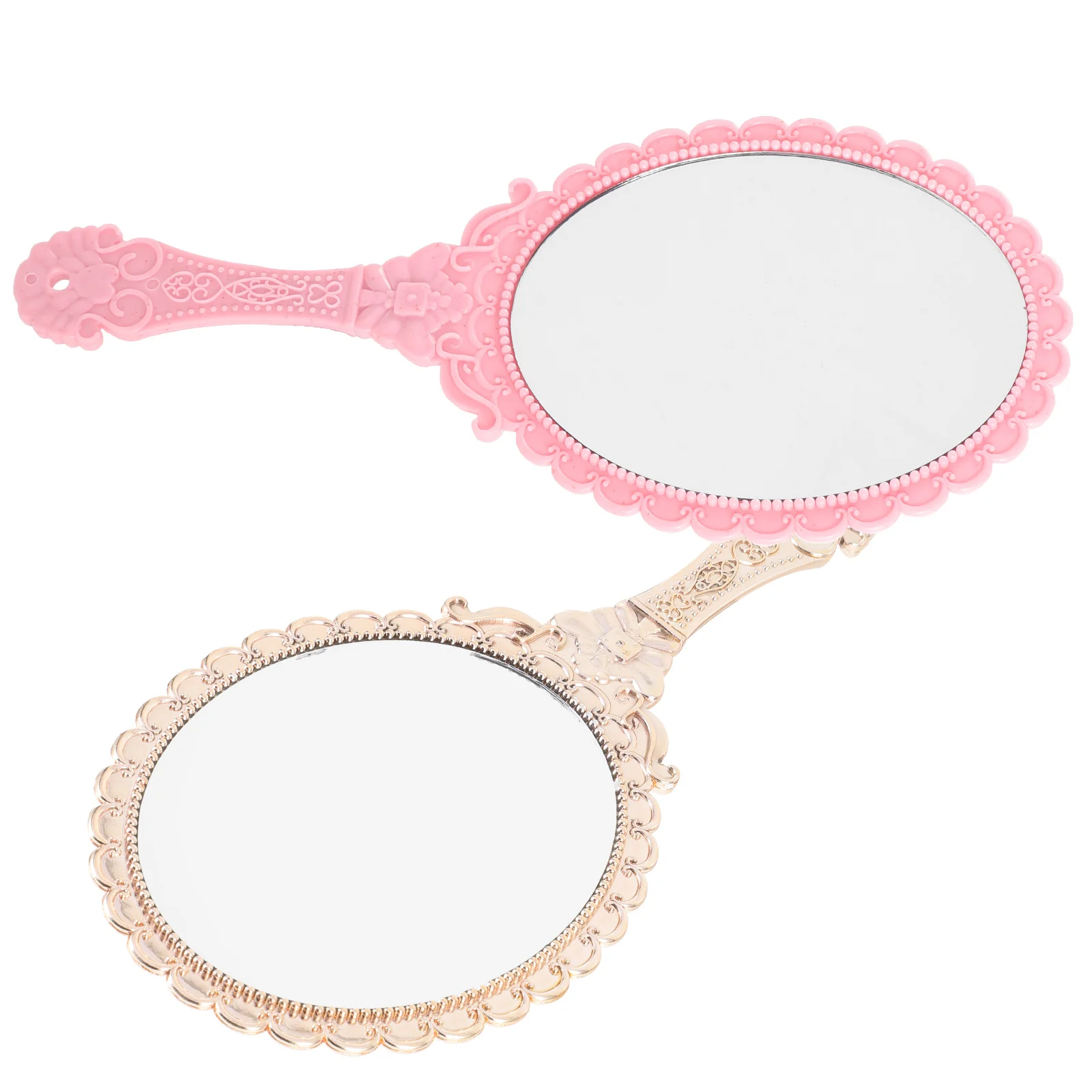 

2Pcs Makeup Mirror Retro Embossed Flower Mirror Portable Handheld Perfect for Home Office Dormitory Clear Reflection