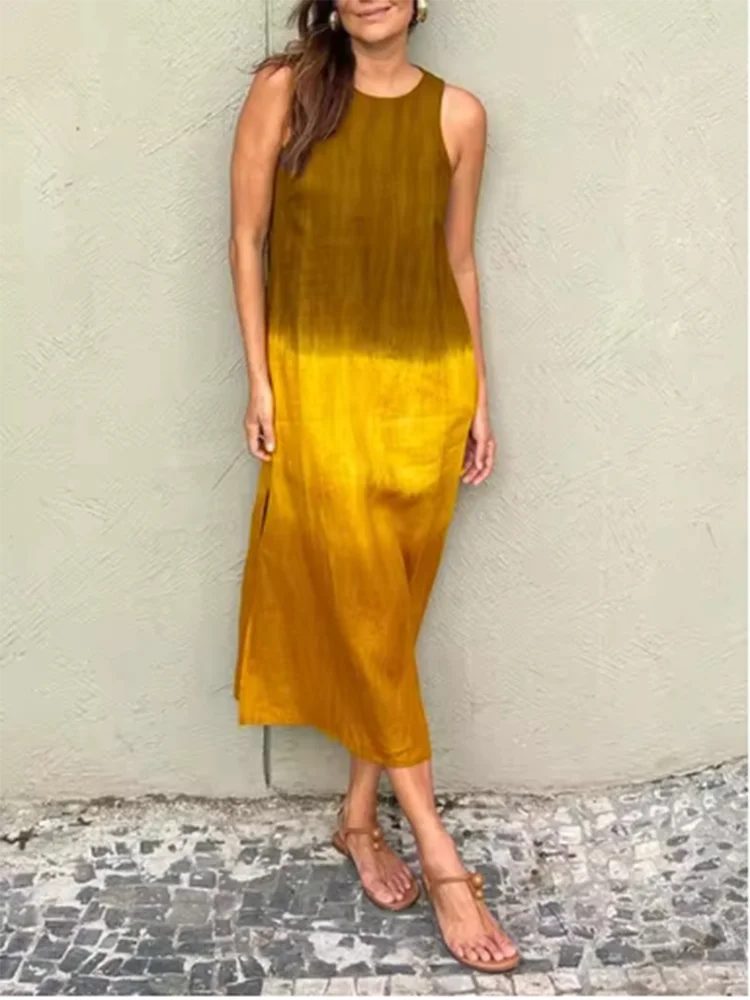 Fashion Vest Long Dress Women Summer Sleeveless o Neck Dress Summer Gradient Casual Dresses