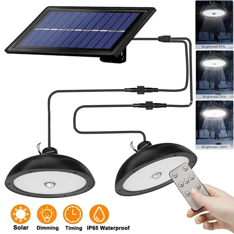 

Nice Solar Chandelier Outdoor, Waterproof LED Lamp Double-head Pendant Light Decorations With Remote Control For Indoor Shed Bar