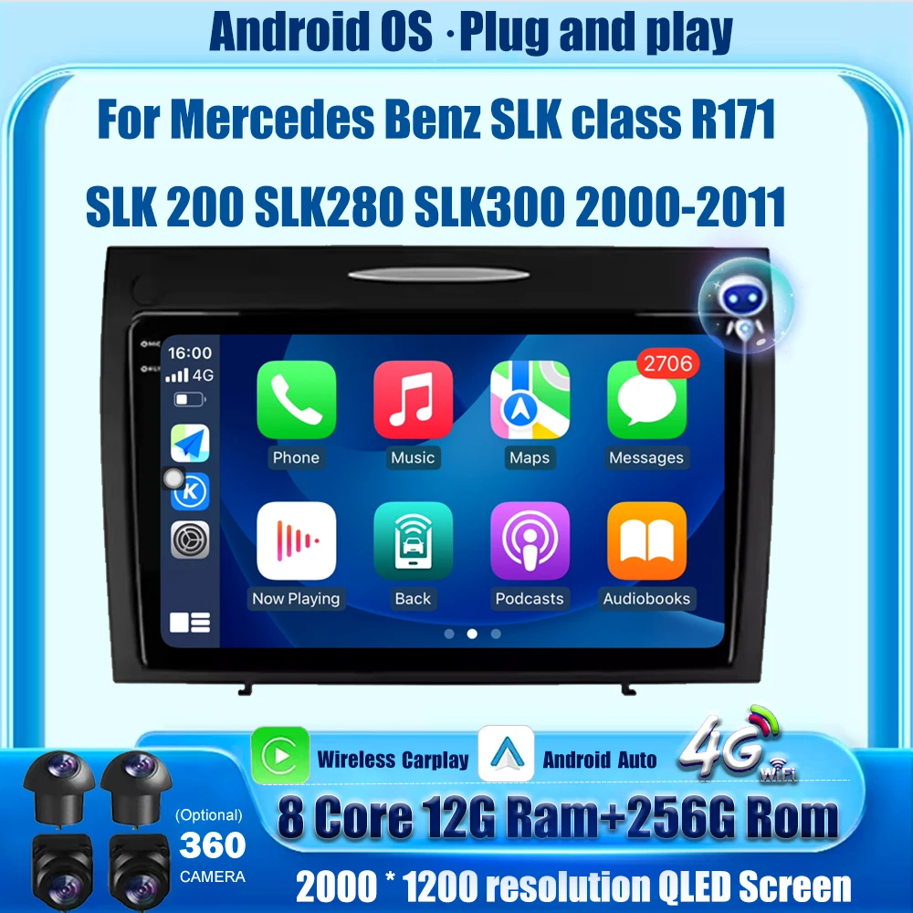 

Carplay 9'' For Mercedes Benz SLK class R171 SLK200 SLK280 SLK300 2000-2011 Android Auto Car Radio GPS Navigation Multimedia DSP