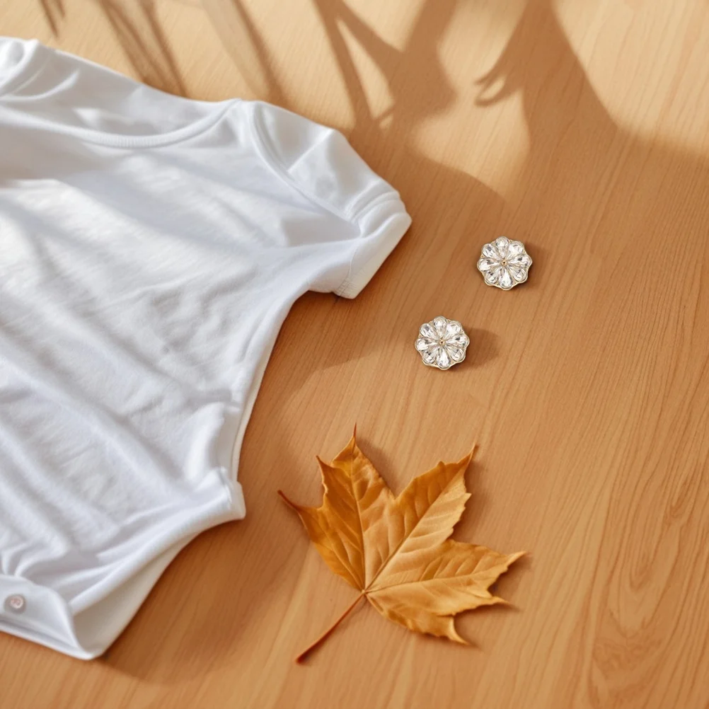 

4Pcs Flower Sleeve Cufflinks Rhinestone Buttons Women Elegant Jewelry for Shirts Dresses Formal Business Occasions