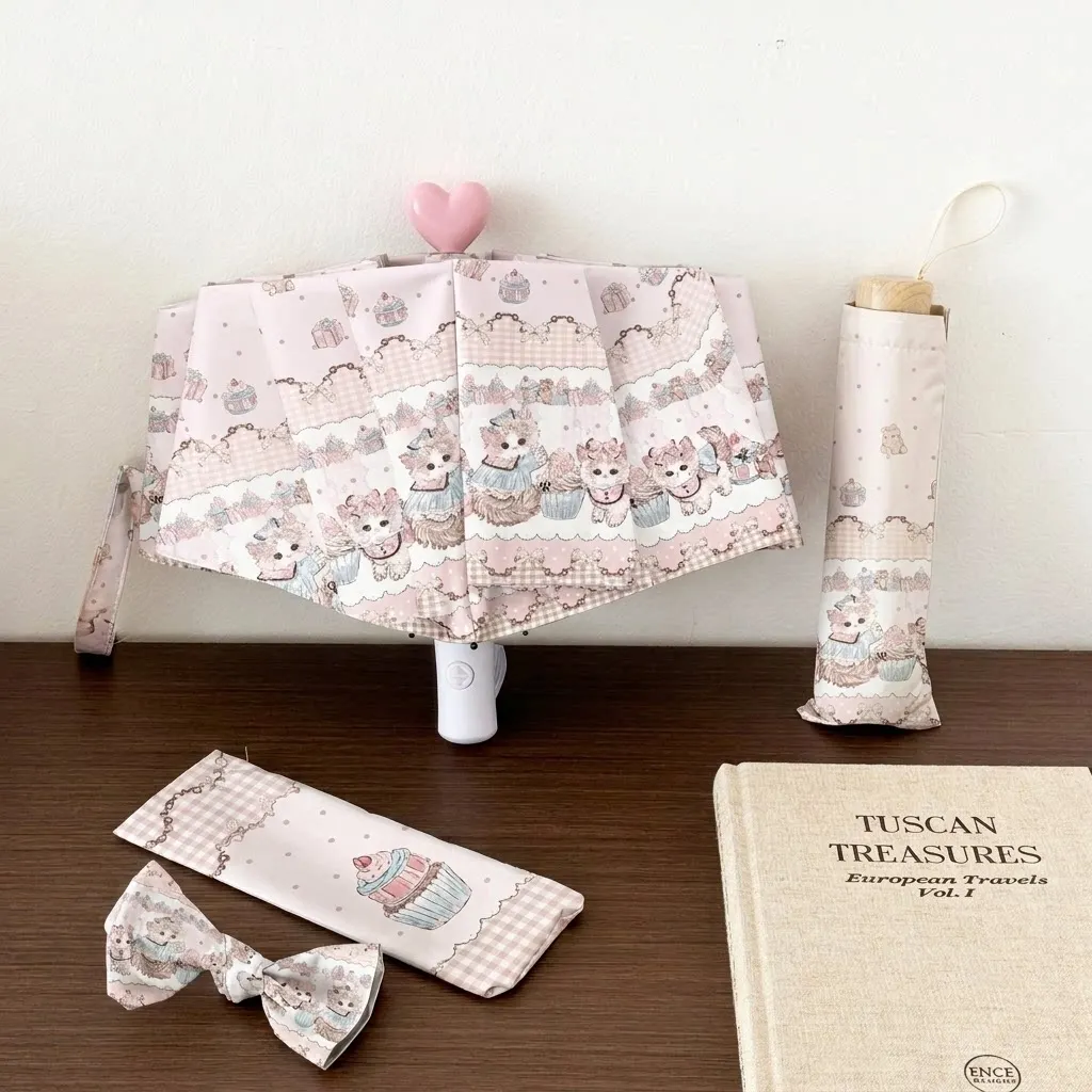 Japanese Sweet Lolita Automatic Umbrella Female Weather and Rain Portable Vinyl Sunscreen Parasol Cartoon Cute Cute Sun Umbrella