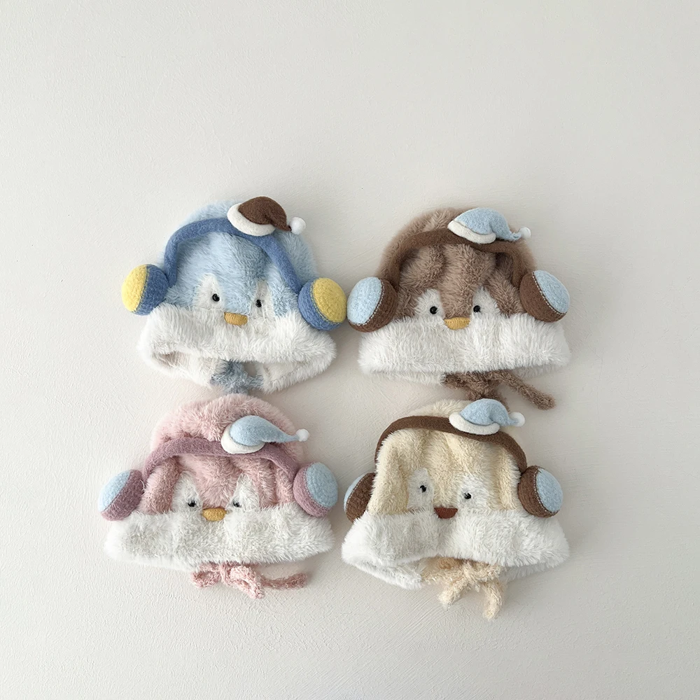 4-10T Children's Hat Girl Thicken Kids' Hats and Caps Cartoon Penguin Hat for Girls Winter Warm Kids Ear Protection Hat