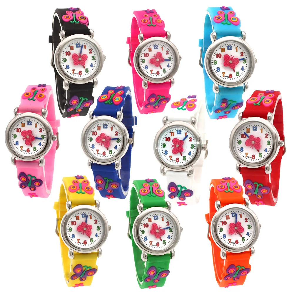 10Pcs Boys Girls Silicone Strap Quartz Watches Children Kids Students Digital Cool Butterfly Clocks