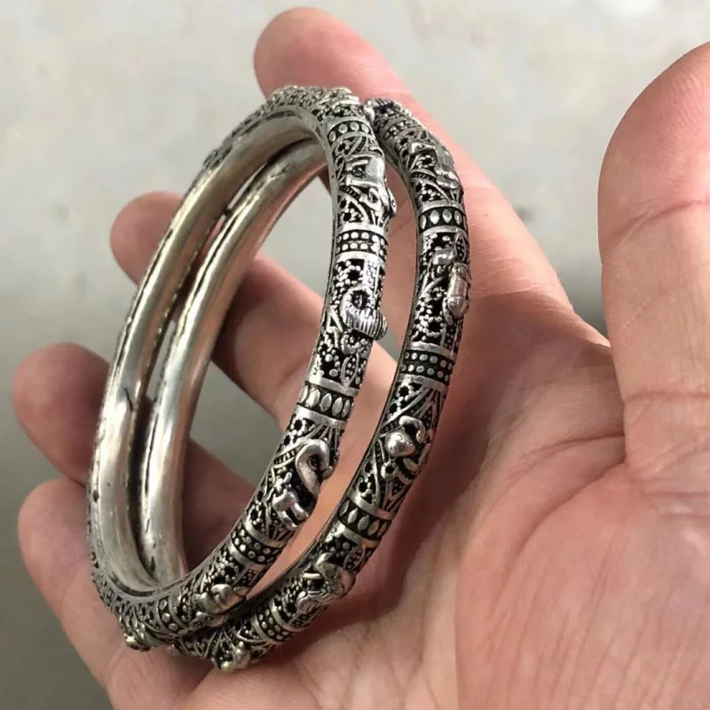 

Тайский винтажный черный тибетский браслет со знаком зодиака, серебряные украшения Мяо