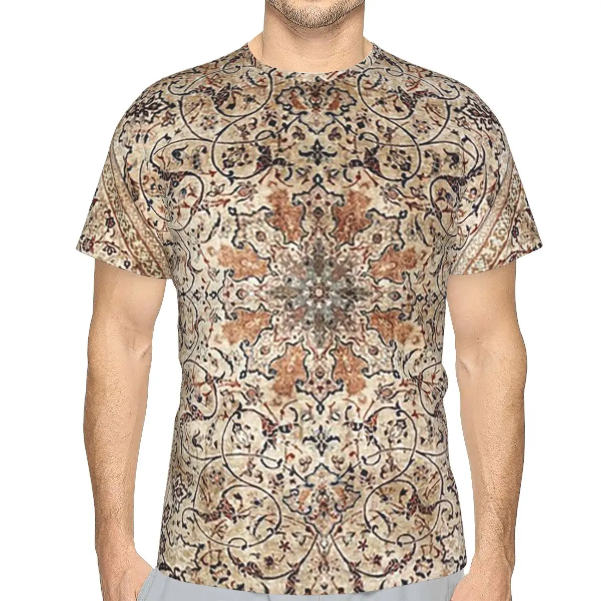 Silk Esfahan Persian Carpet Print 100% Cotton T-Shirt Men'sFunny T Shirts Men Crew Neck Short Sleeve
