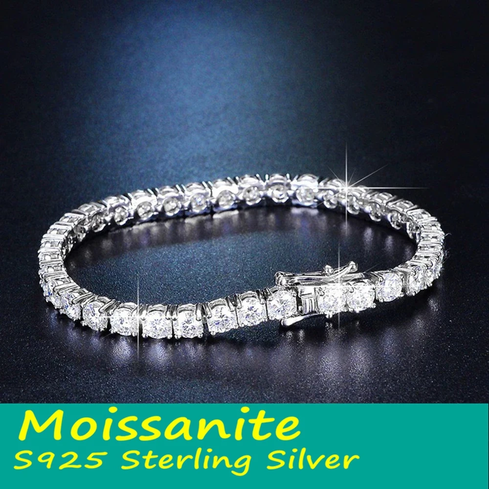 Factory Price 3/4/5/6.5MM Moissanite Tennis Bracelet for Women Men S925 Sterling Silver D Color VVS1 Full Moissanite Bracelet