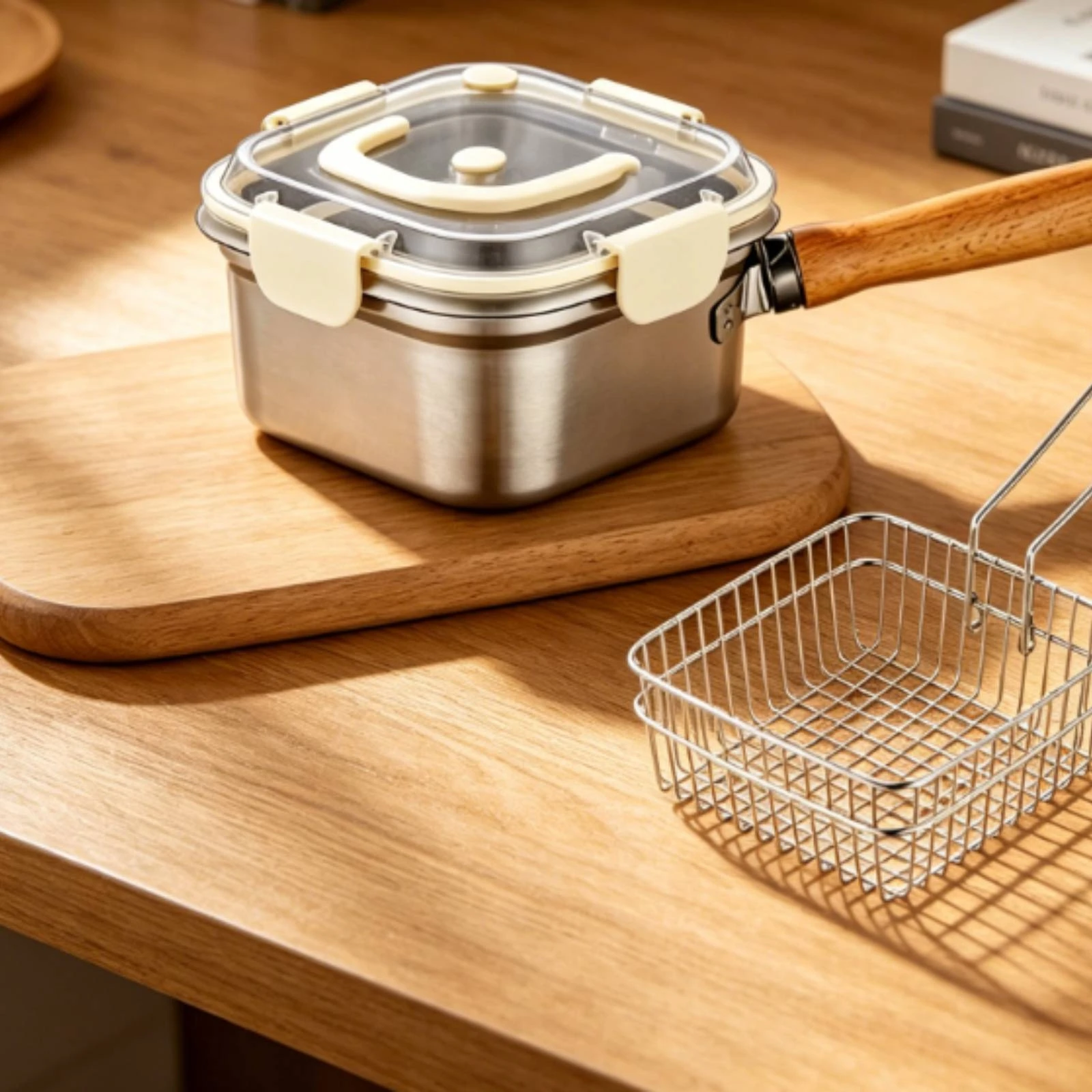 2 Pieces Deep Fryer Pot with Lid Brushed Metal Stainless Steel Deep Fryer Pot view 4