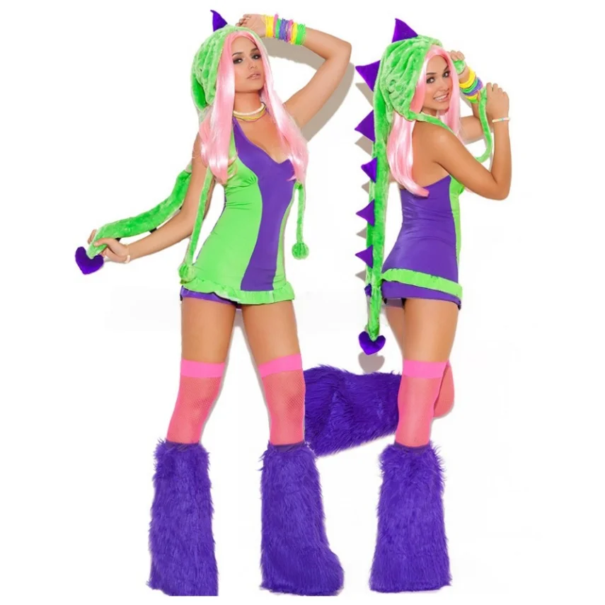 Adult Dragon Costume Mini Dress - Halloween Fancy Party Dress Up Deluxe Plush Animal Costume