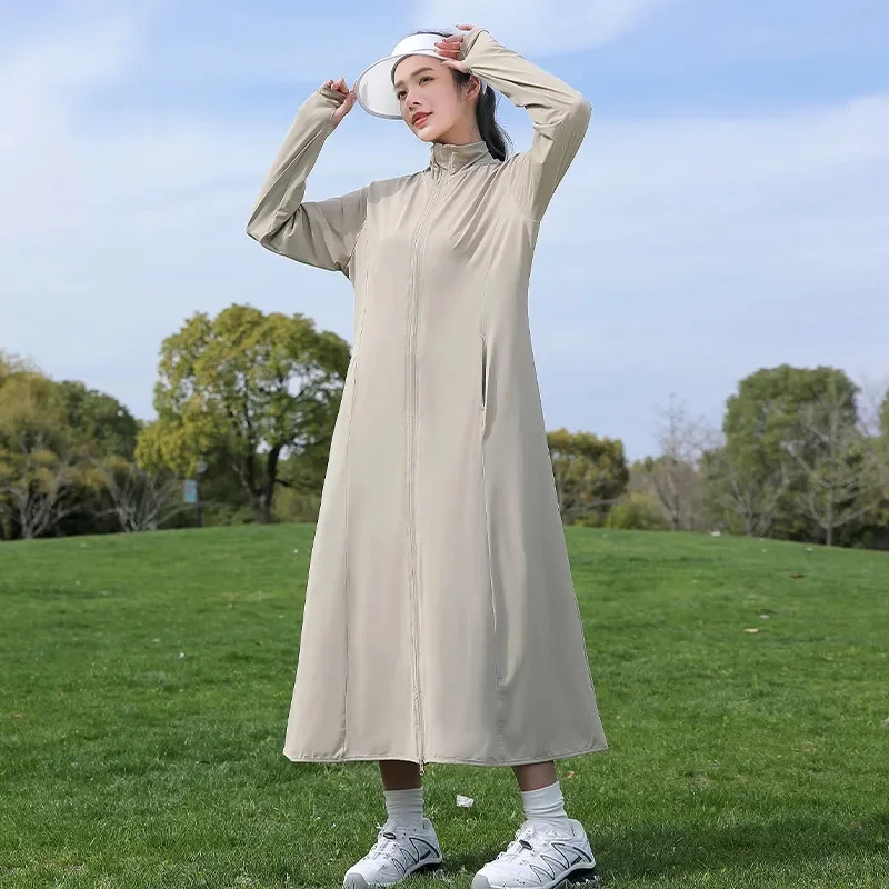 

UPF50+ Sun Protection Clothing Womens Long Summer Full Body Anti UV Ice Silk Breathable Thin Loose Long Sleeved Jacket