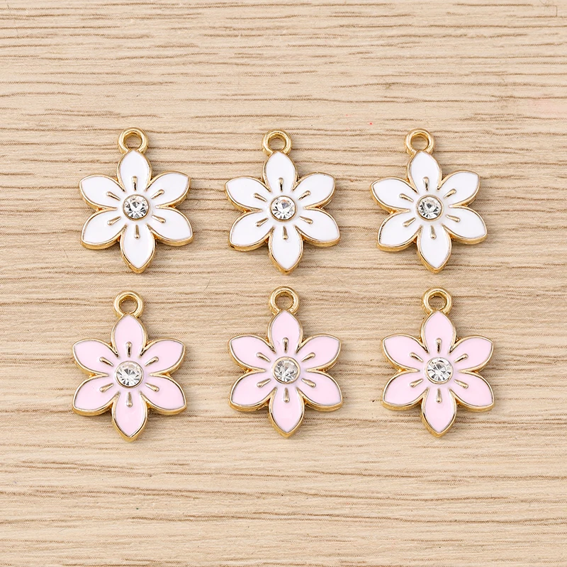 10pcs 13x17mm Cute Enamel Sakura Flower Charms Pendants for Jewelry Making Earrings Necklaces Bracelets DIY Crafts Accessories