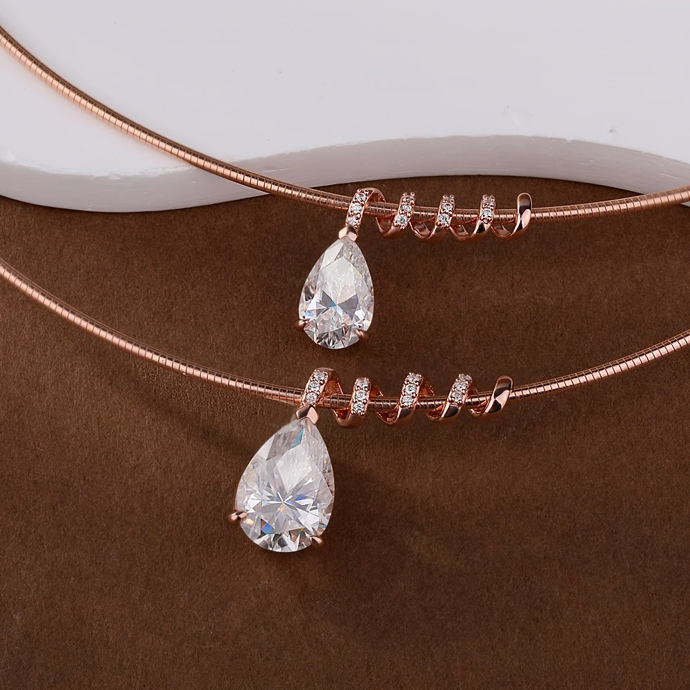 All Moissanite  Necklace with Waterdrop Snake Pendant 925 Sterling Silver 3/5Carat Pear Cut Lab Diamond Hard Choker for Women
