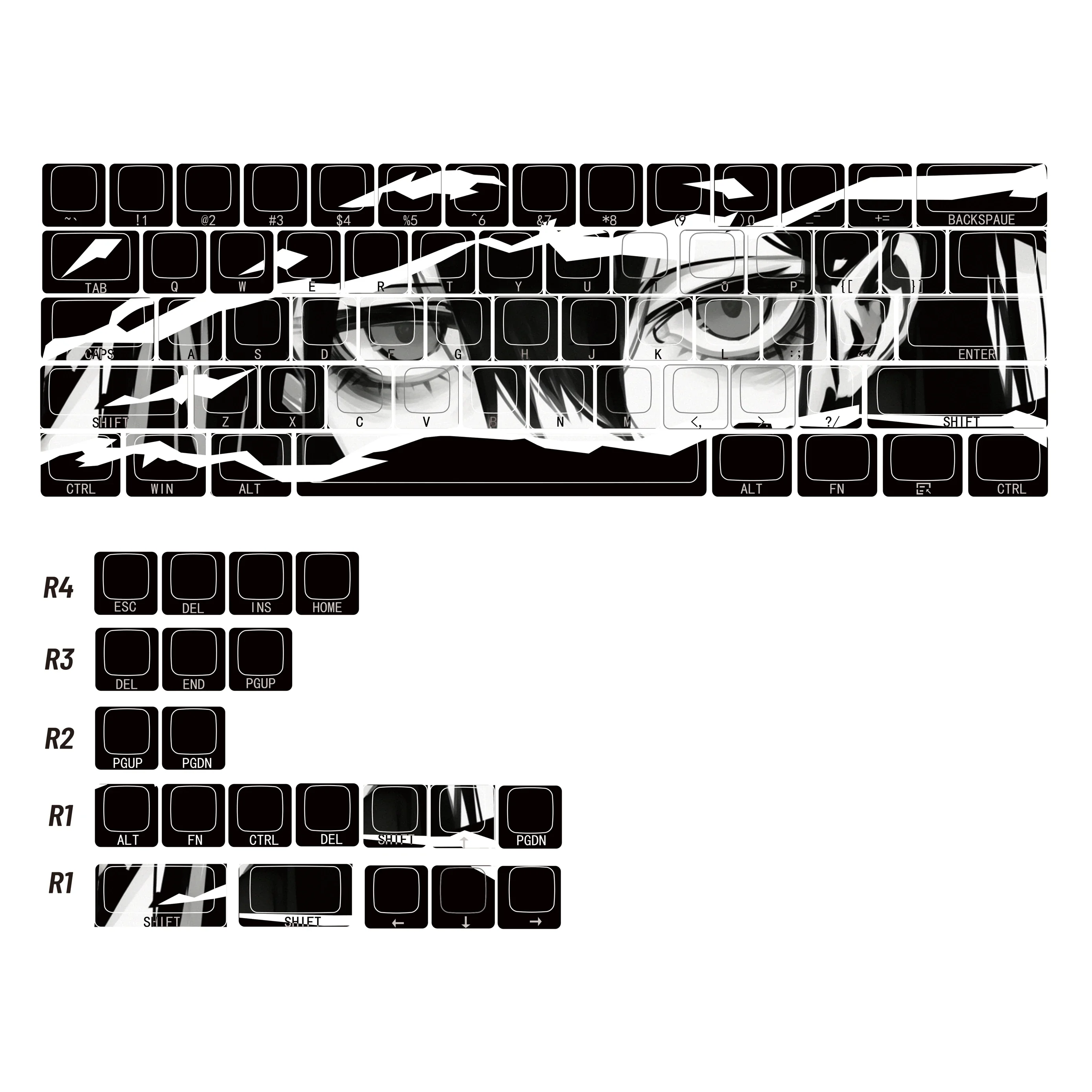 Anime Keycaps Purple Eye Theme Mechanical Keyboard 68Keys Pbt Cherry Profile Thermal Sublimation Keycaps Pc Keyboard Accessorie